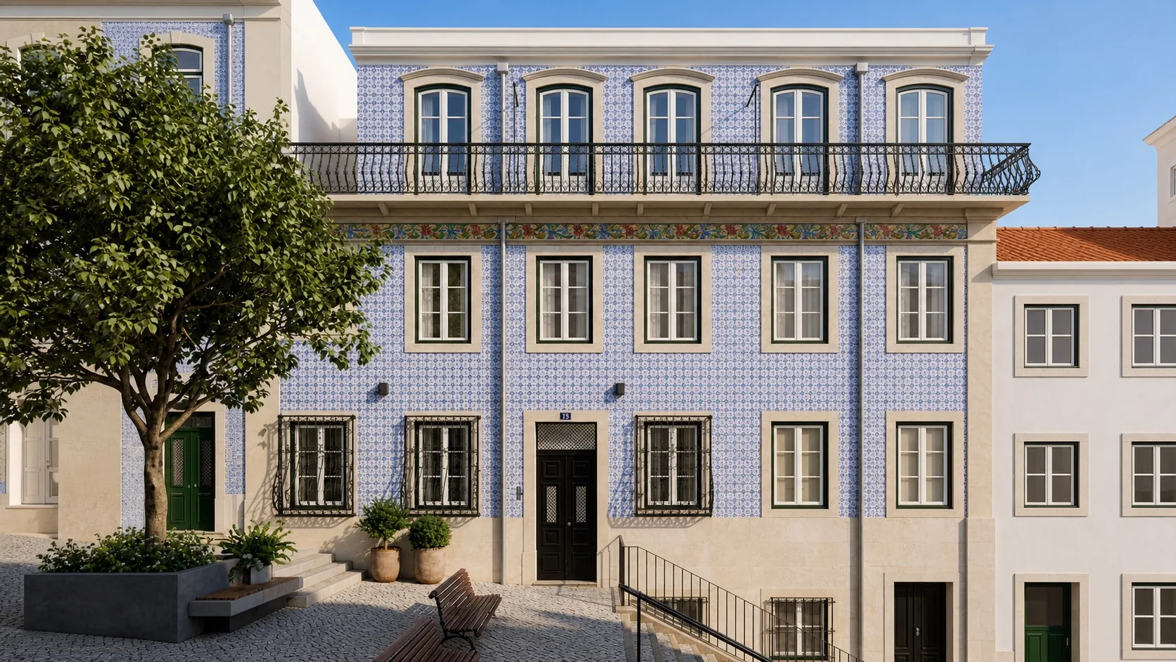 Travessa da Portuguesa, azulejo-tiled façade in Bica (visualisation)